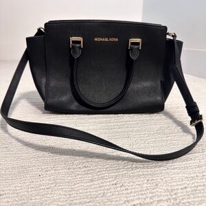 MICHAEL KORS Selma Women’s Black Satchel Crossbody Saffiano Leather Elegant